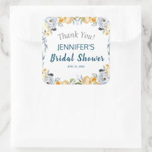 Boho Chic Pfirsich Blumen Hochzeitsdusche Quadratischer Aufkleber