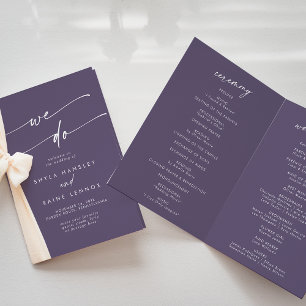 Boho Chic Pflaume Lila wir falten Hochzeit Programm