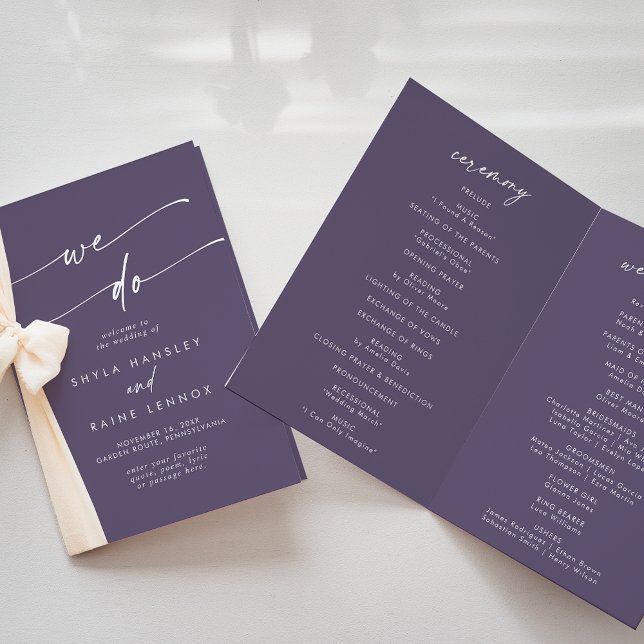 Boho Chic Pflaume Lila wir falten Hochzeit Programm (Von Creator hochgeladen)