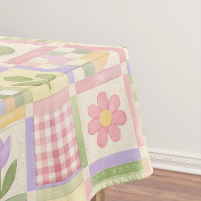 Boho Chic Pink & Green Quilt Floral Patchwork Tischdecke (Beispiel)