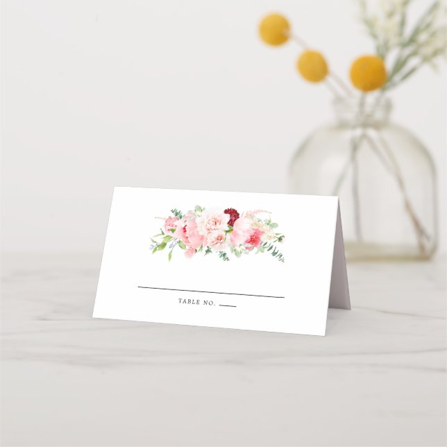 Boho Chic Pink Peony Floral Platzkarte (Vorderseite)