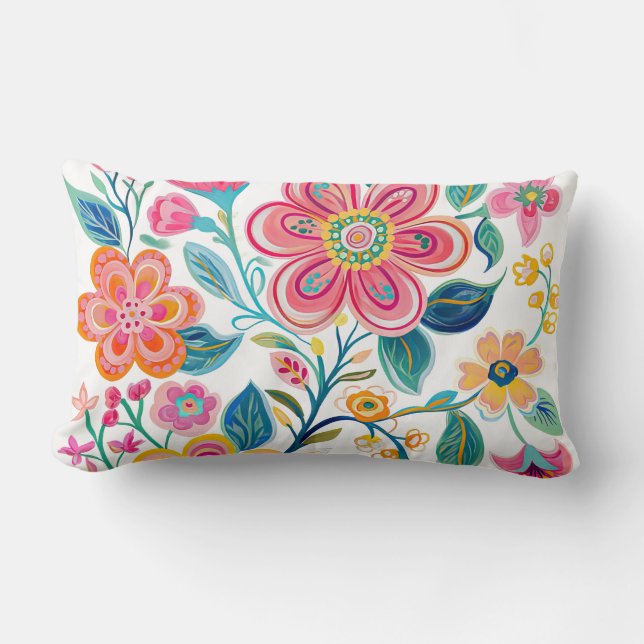 Boho Chic Pink und Coral Blume Kissen Kissen (Vorderseite)