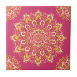 Boho Chic Pink Yellow Moderne Elegant Mandala Fliese