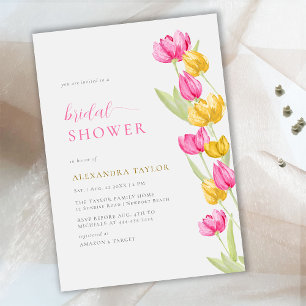Boho Chic Pink Yellow Tulips Spring Brautparty Einladung
