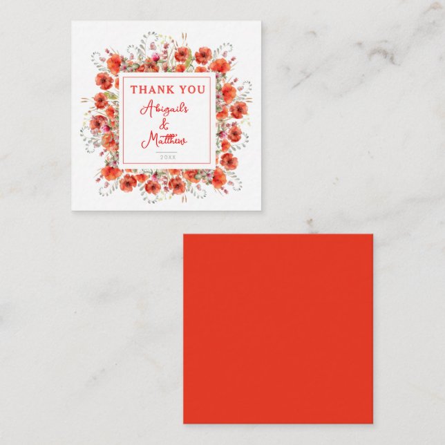 Boho Chic Poppy Blume Hochzeit Vielen Dank Mitteilungskarte (Vorne/Hinten)