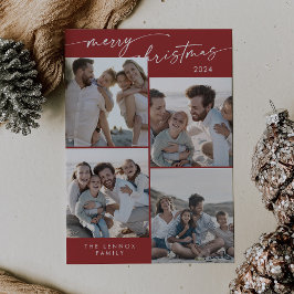 Boho Chic Red Xmas Foto Einzigartiges Weihnachtsfe Feiertagskarte