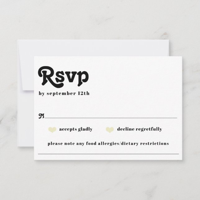 Boho Chic Retro 70's Wedding Food Allergy UAWG RSVP Karte (Vorderseite)