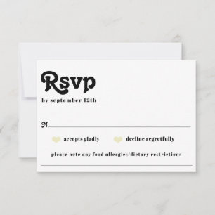 Boho Chic Retro 70's Wedding Food Allergy UAWG RSVP Karte