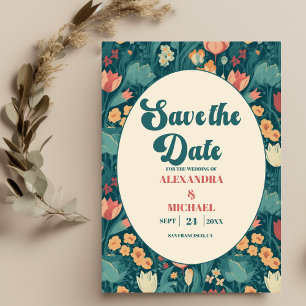 Boho-Chic Retro-Farbige Blumige Hochzeit Save The Date