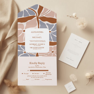 Boho Chic Retro Floral Wedding All In One Einladung