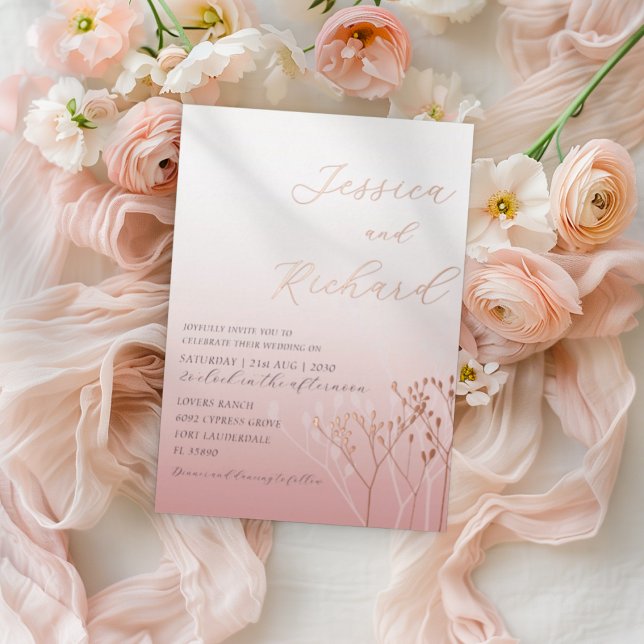 Boho Chic Rose Gold Foliag Mariage Foil Invitation (Créateur téléchargé)