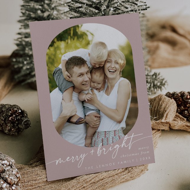 Boho Chic Rose Pink Merry Bright Foto Weihnachten (Von Creator hochgeladen)