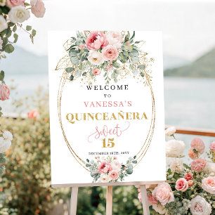 Boho-chic-Rosen-Gold-Quinceañera-Willkommensschild Poster