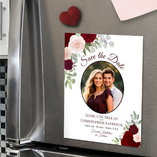 Boho Chic Rote Blumen & Foto Hochzeit "Save the Da Magneteinladung