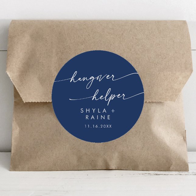 Boho Chic Royal Blue Hangover Helper Favor Runder Aufkleber (Von Creator hochgeladen)