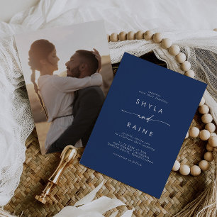Boho Chic Royal Blue Lässiges Foto Wedding Einladung