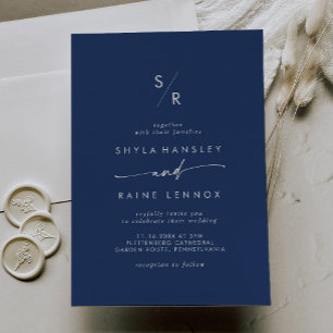 Boho Chic Royal Blue Monogram Wedding Einladung