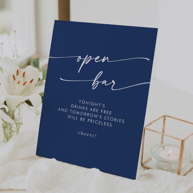 Boho Chic Royal Blue Open Bar Wedding Sockelschild (Boho Chic Royal Blue Open Bar Wedding Pedestal Sign)