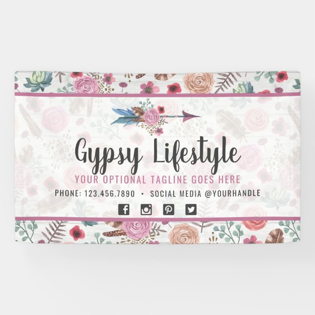 Boho Chic Rustic Fether Arrow Wasserfarbe Bohemisc Banner (Horizontal)