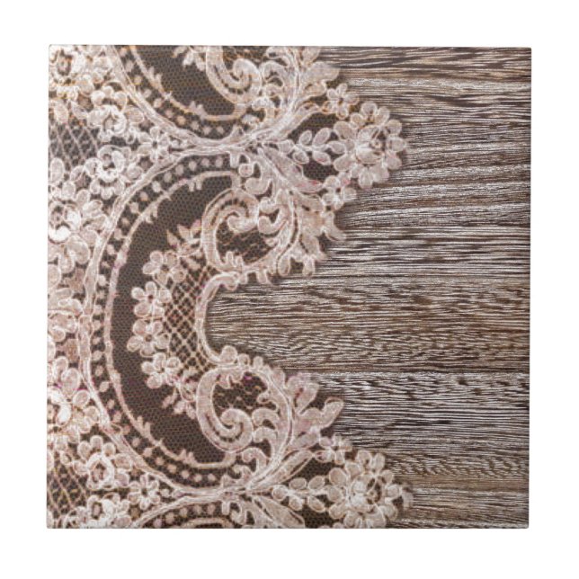 boho chic Rustic Western Country Barn Wood Lace Fliese (Vorderseite)