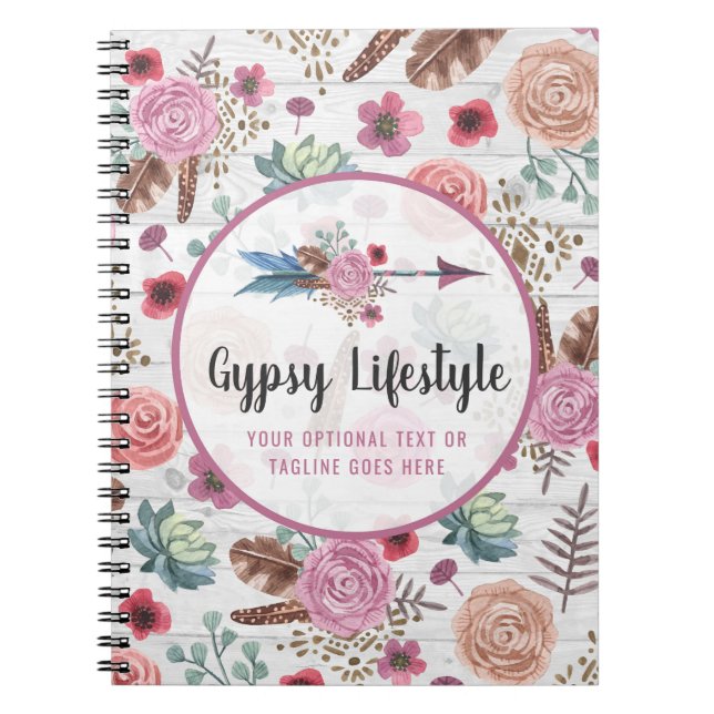 Boho Chic-rustikaler Feder-PfeilWatercolor Notizblock (Vorderseite)