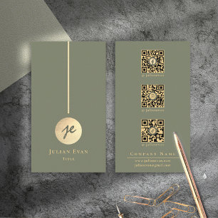 Boho Chic Sage Green & Gold Monogram Social Media Visitenkarte