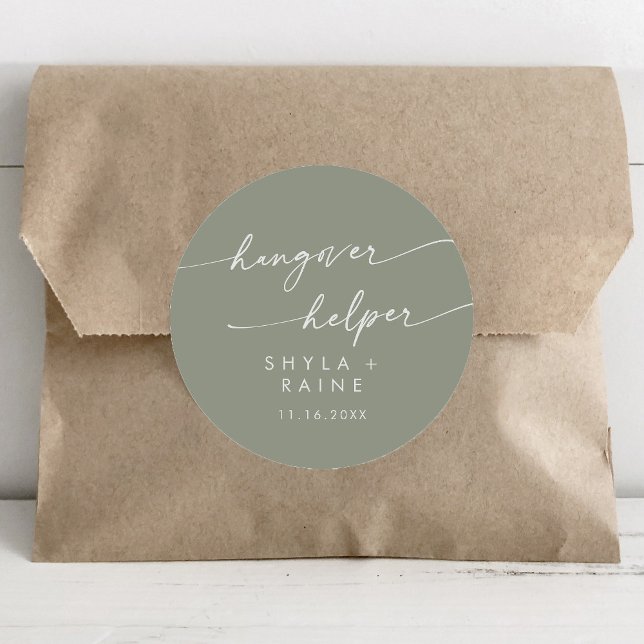 Boho Chic Sage Green Hangover Helper Bevorzugung Runder Aufkleber (Von Creator hochgeladen)