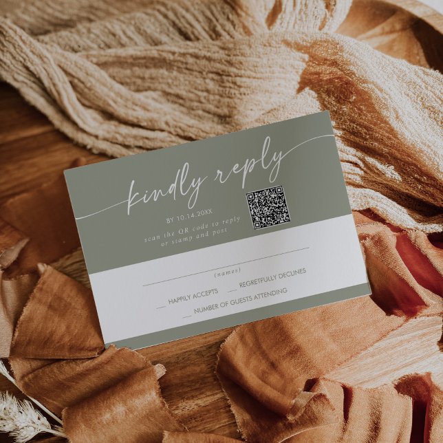 Boho Chic Sage Green Mail In und QR Code RSVP Karte (Von Creator hochgeladen)