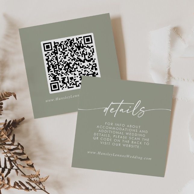 Boho Chic Sage Green Wedding QR Code Details Begleitkarte (Von Creator hochgeladen)