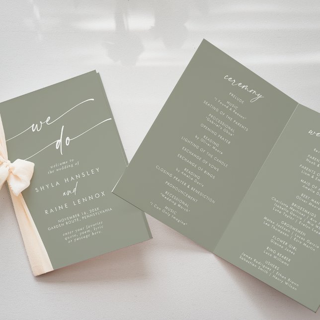 Boho Chic Sage Green wir falten Hochzeit Programm (Von Creator hochgeladen)