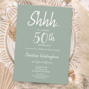 Boho Chic Salbei-Grün Überraschung 50. Geburtstag Einladung