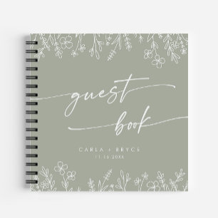 Boho-Chic-Salbei-Grün-Wildblumen-Hochzeitsgästebuc Notizbuch