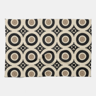 Boho Chic Schwarz & Beige Geometrisches Muster Geschirrtuch