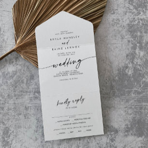 Boho Chic Schwarz-Weiß-Essen Wahl RSVP Hochzeit All In One Einladung