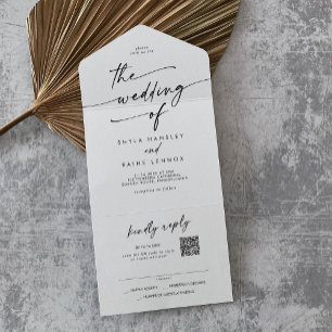 Boho Chic Schwarz-Weiß QR-Code Post-Hochzeit All In One Einladung