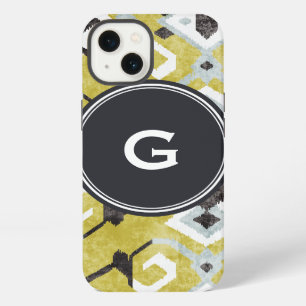 Boho-chic schwarzes und gelbes Ikat-Stammesmuster iPhone Hülle