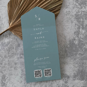 Boho Chic Seafoam Aquamariner Dual QR Code Hochzei All In One Einladung