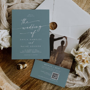 Boho Chic Seafoam Aquamarines Foto QR Code Hochzei Einladung