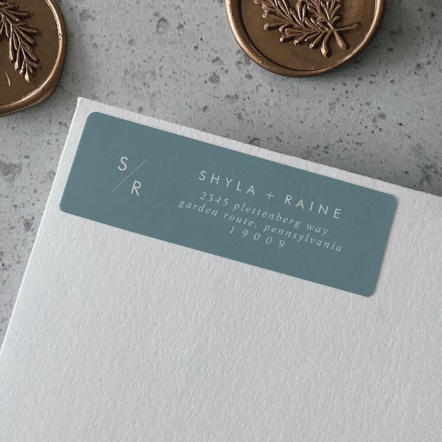 Boho Chic Seafoam Turquoise Monogrammes Étiquettes (Créateur téléchargé)
