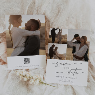 Boho Chic Silver Gray Multi Foto QR Code Save The Date