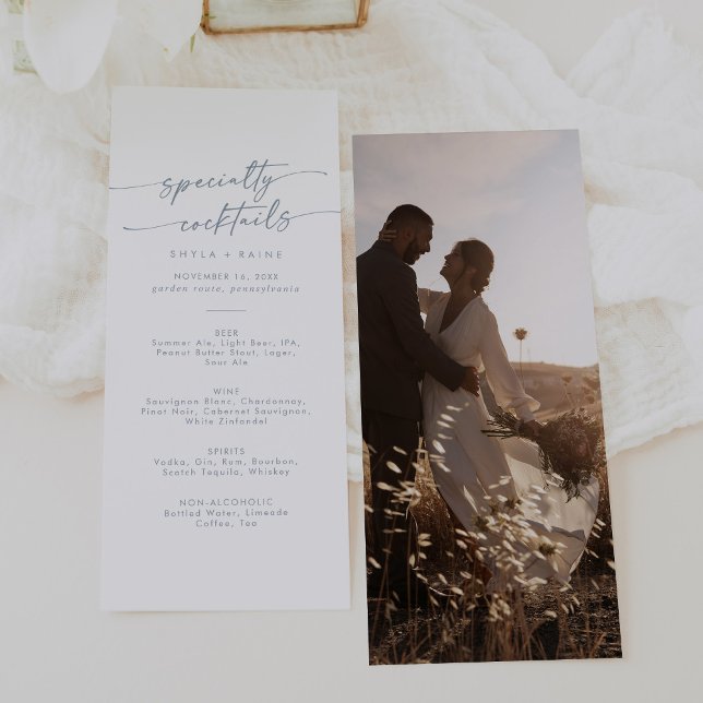 Boho Chic Slate Blue Foto Spezielle Cocktails Menükarte (Von Creator hochgeladen)