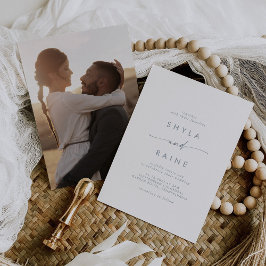 Boho Chic Slate Blue Lässiges Foto Hochzeit Einladung