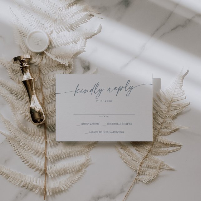 Boho Chic Slate Blue Simple Wedding RSVP Karte (Von Creator hochgeladen)