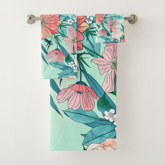 Boho chic spring garden Blume Illustration Badhandtuch Set (Insitu)