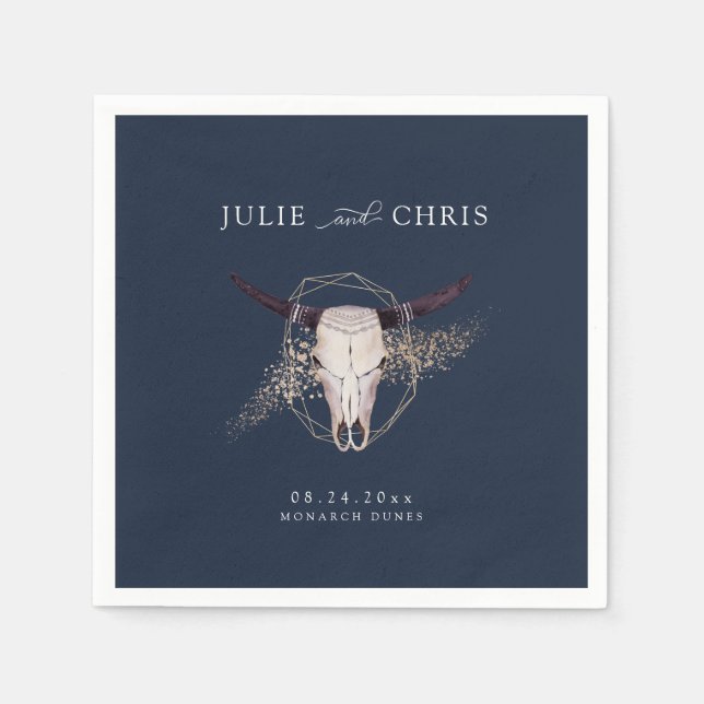 Boho Chic Steer Skull Wedding Serviette (Vorderseite)