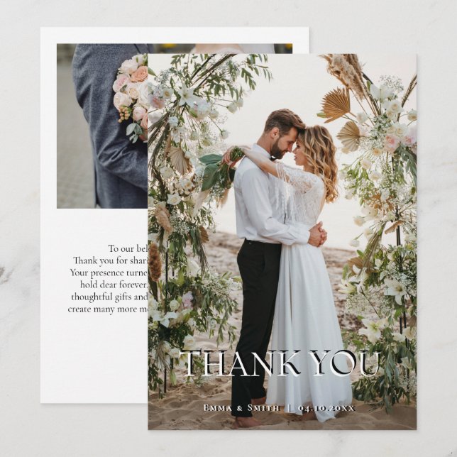 Boho-Chic-Strandhochzeit-Dankeskarten mit Blumenmo Dankeskarte (Vorne/Hinten)