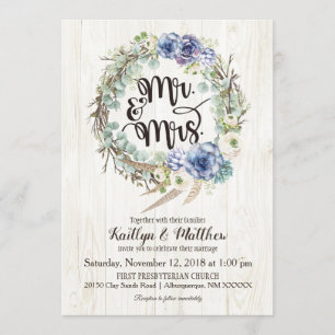 Boho Chic Succulents Eukalyptus Rustic Wedding Einladung