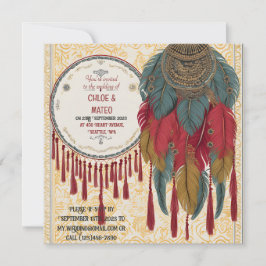 Boho chic Tassels, Federn und Knoten Hochzeit Einladung