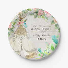 BOHO Chic Teepee Cactus Baby Girl Shower Wood Art Pappteller