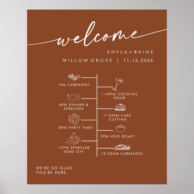 Boho Chic Terracotta DIY Wedding Welcome Timeline Poster (Vorne)